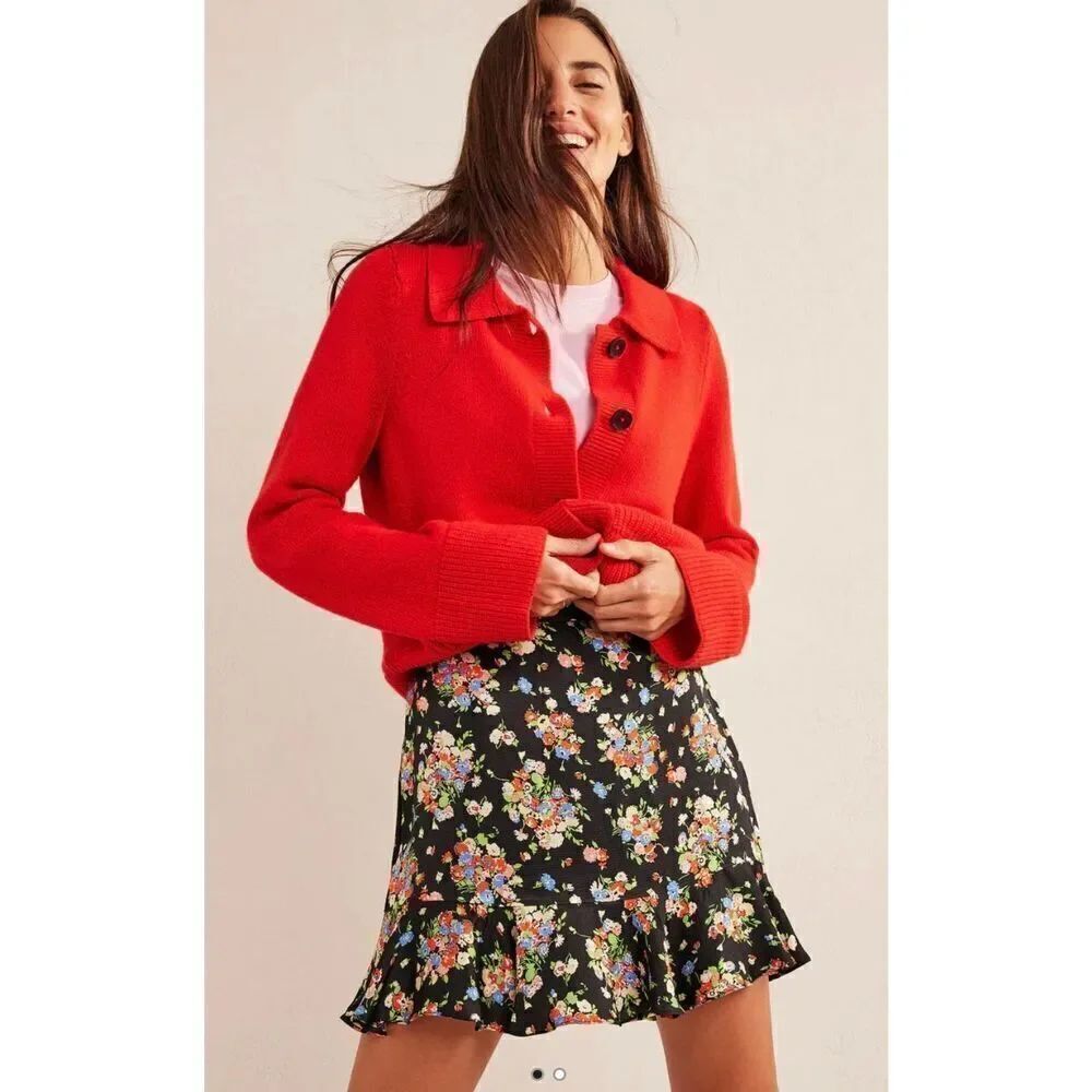 Boden Satin Ruffle Mini Skirt